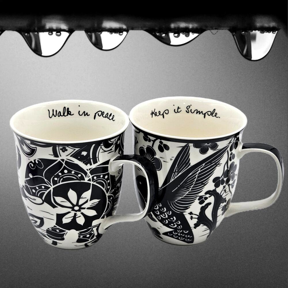 Karma Gifts Boho Ceramic Coffee Mug Set Bird Elephant Inspirational Gift